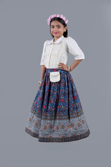 Ivory Embroidered crop top lotas print skirt with attached pouch