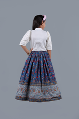 Ivory Embroidered crop top lotas print skirt with attached pouch
