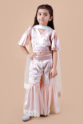 Peaches pink hand embroidered choli sharara with dupatta