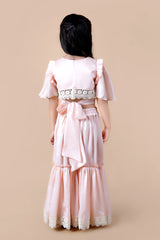Peaches pink hand embroidered choli sharara with dupatta