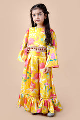 Yellow floral print top and palazzo