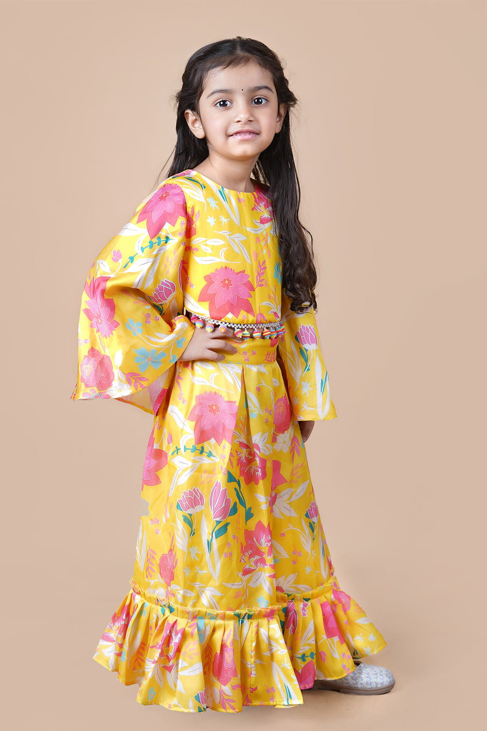 Yellow floral print top and palazzo