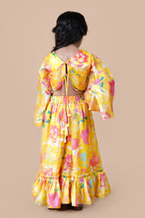 Yellow floral print top and palazzo