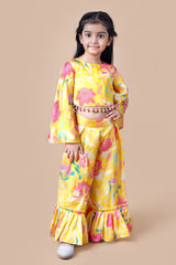 Yellow floral print top and palazzo