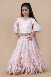 Peache pink hand embroidered frilly lehenga choli