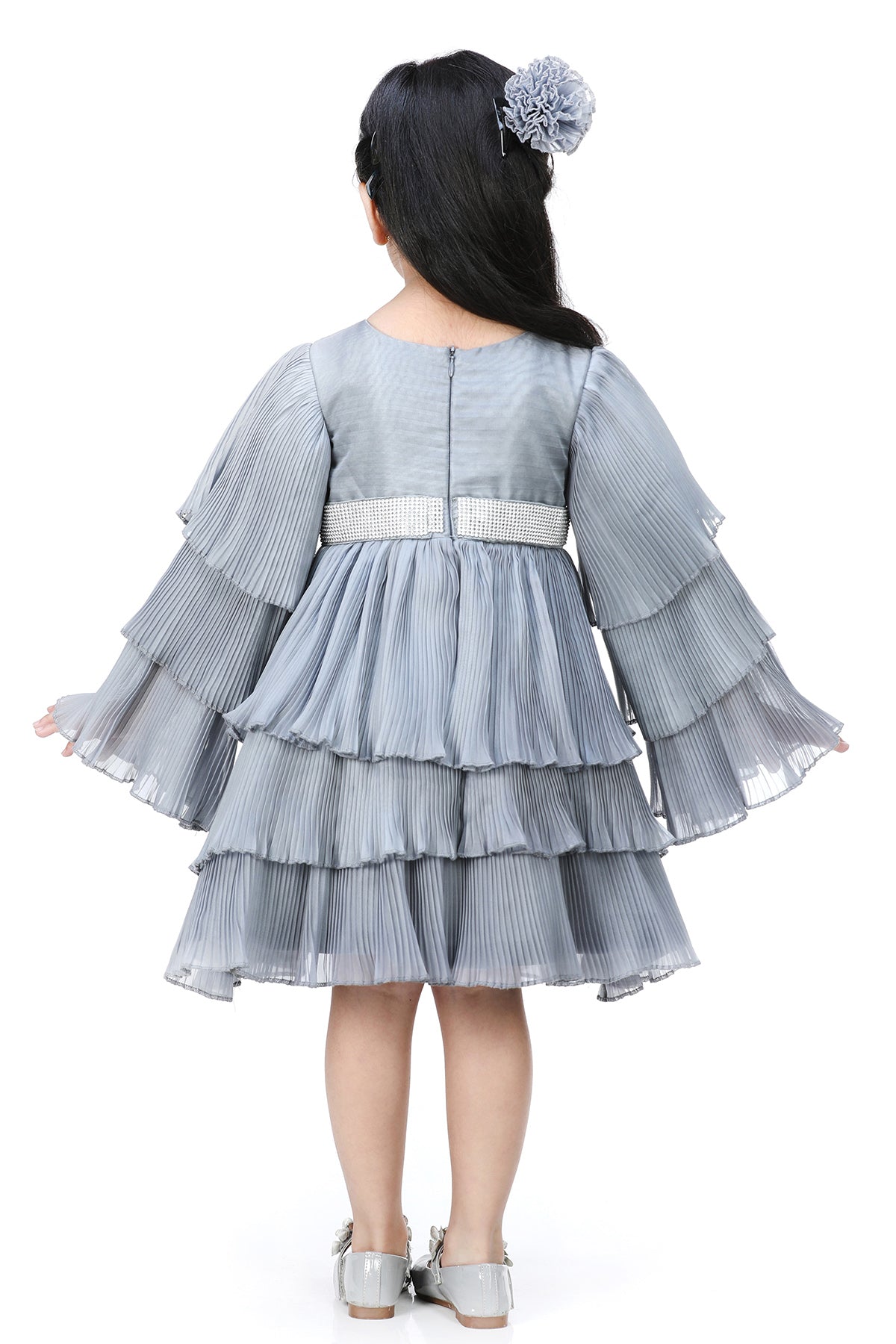 Grey Sequin Embroidered Dress For Girls