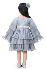 Grey Sequin Embroidered Dress For Girls