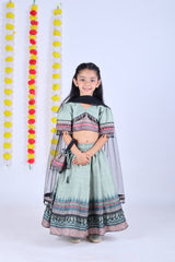 Shining Kanika printed with lace work Lehenga set-Green