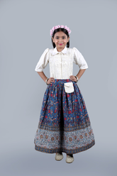 Ivory Embroidered crop top lotas print skirt with attached pouch