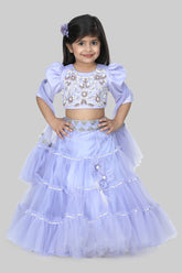 Lavender net & satin Lehenga set for girls