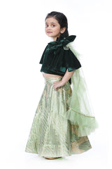 Frilly Sleeves Green Velvet Top With Sequin Embroidered Lehenga
