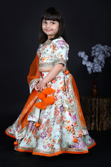 Multi Color Floral Print Lehenga Set For Girls