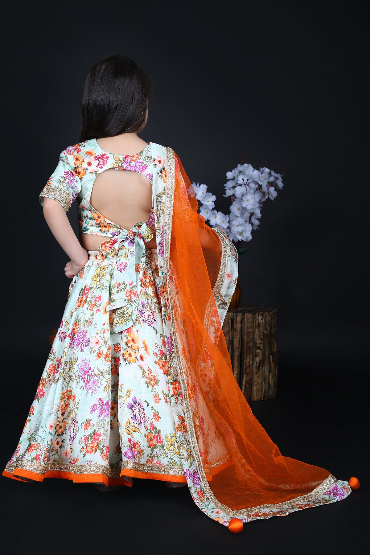 Multi Color Floral Print Lehenga Set For Girls