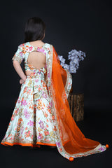 Multi Color Floral Print Lehenga Set For Girls