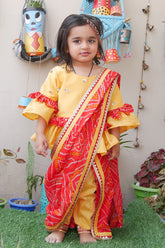 Peplum top or pant with Badhani print saree drape