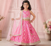 royal pink golden work chanderi lehenga choli set