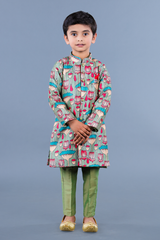 Lotus print long achkan with stright pant