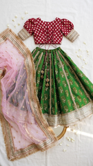 Hand embroidered parrot green lehenga with choli