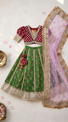 Hand embroidered parrot green lehenga with choli