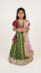 Hand embroidered parrot green lehenga with choli