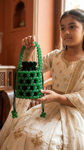 Green Beaded Mini Bag for Kids | Cute Handbag for Girls