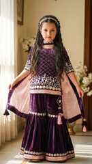 Heavy hand embroidered kurti sharara with pink duppatta