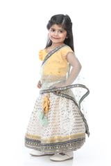 Preety yellow choli and off white zig zag lehenga with net duppatta