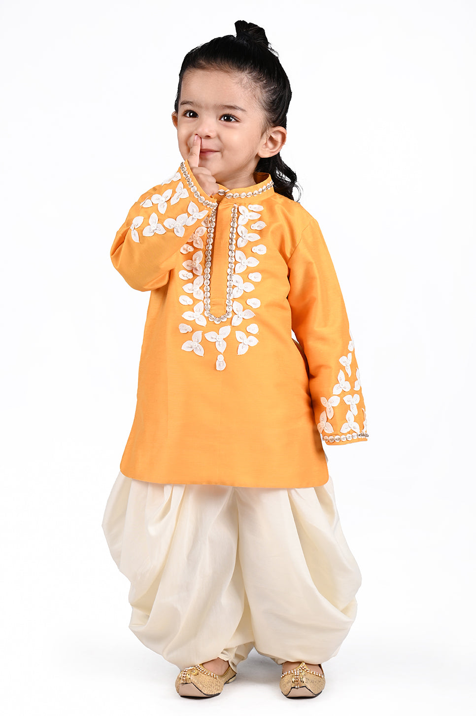 Hand embordered yellow kurta and dhoti