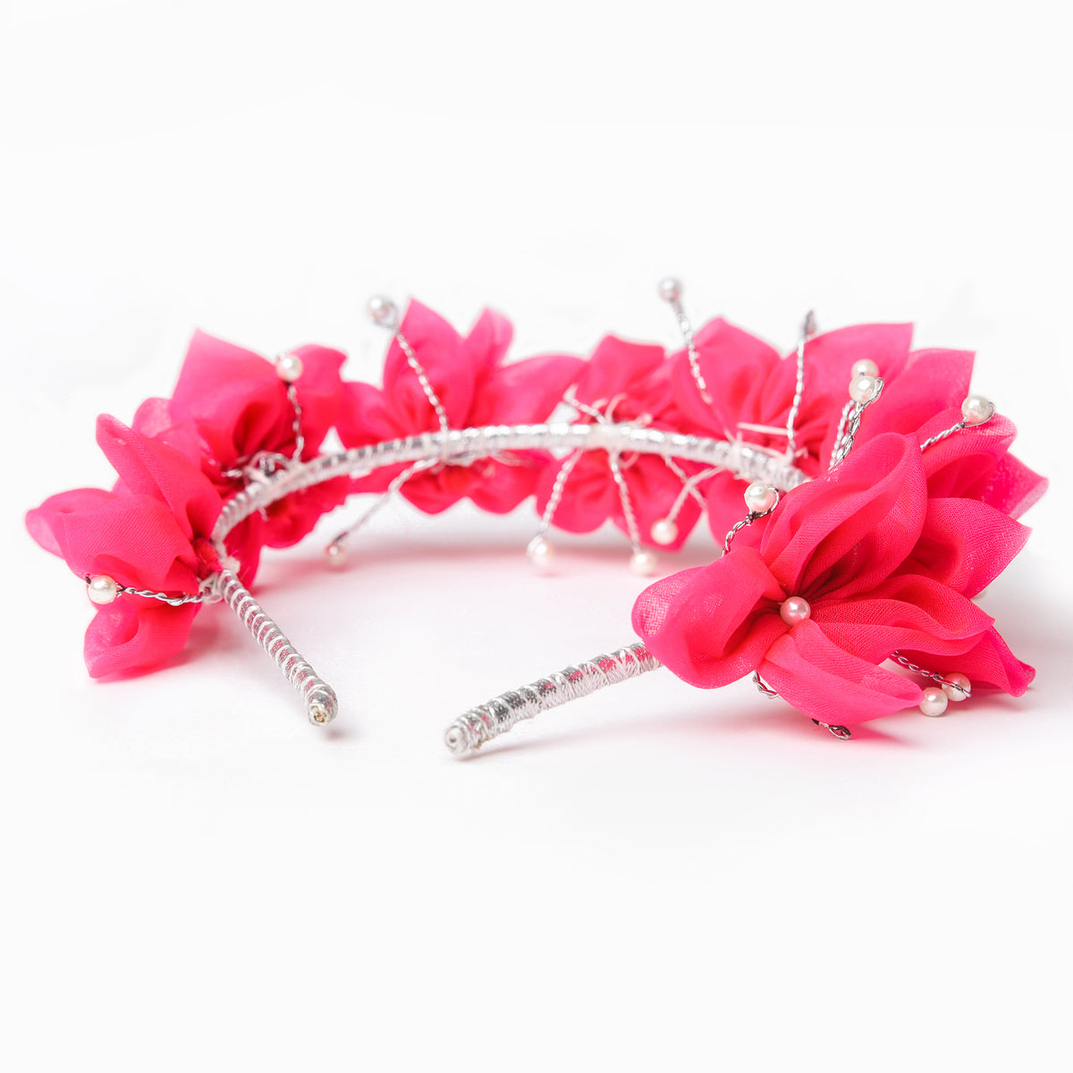 Flowers Embellished Hot Pink Hair Band