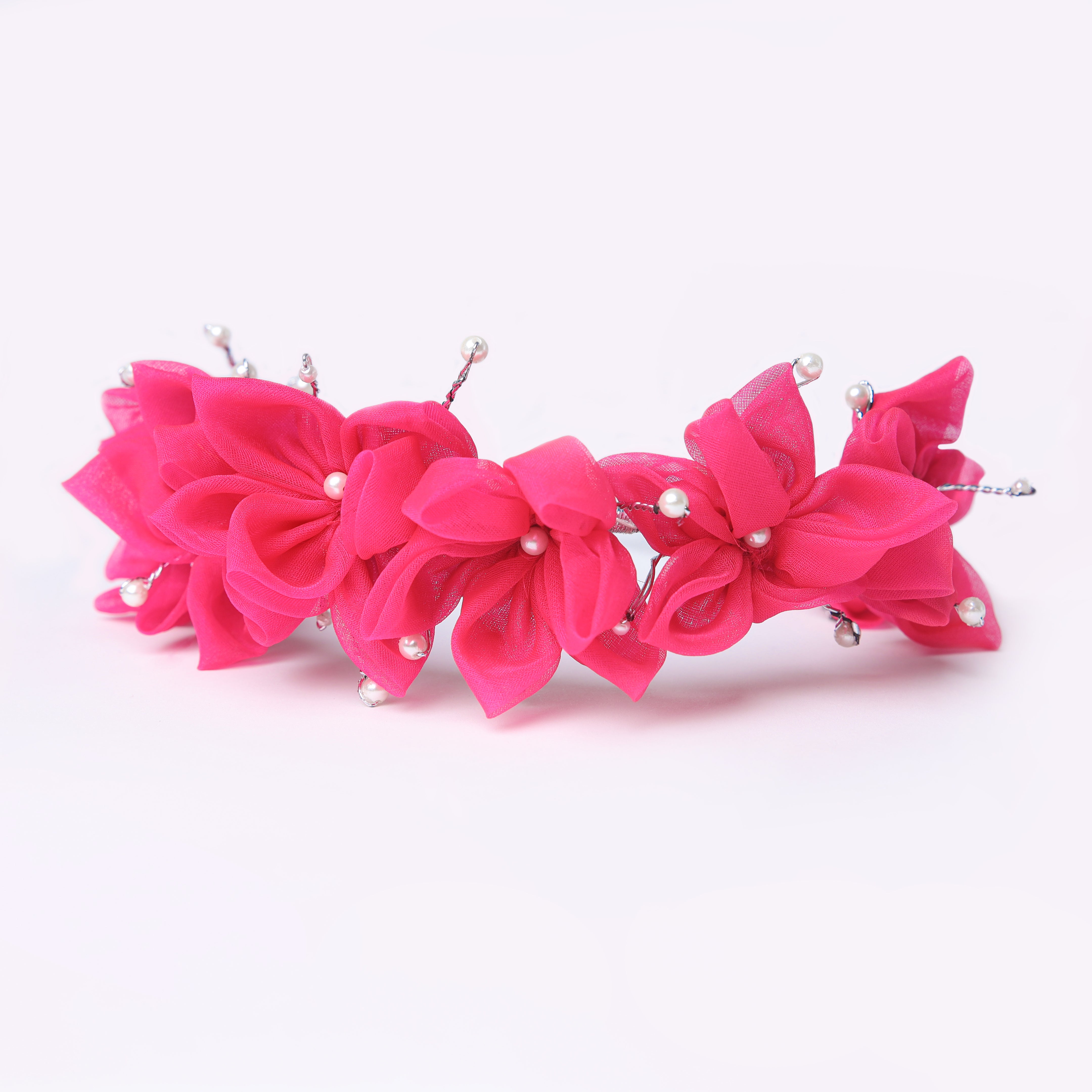 Flowers Embellished Hot Pink Hair Band