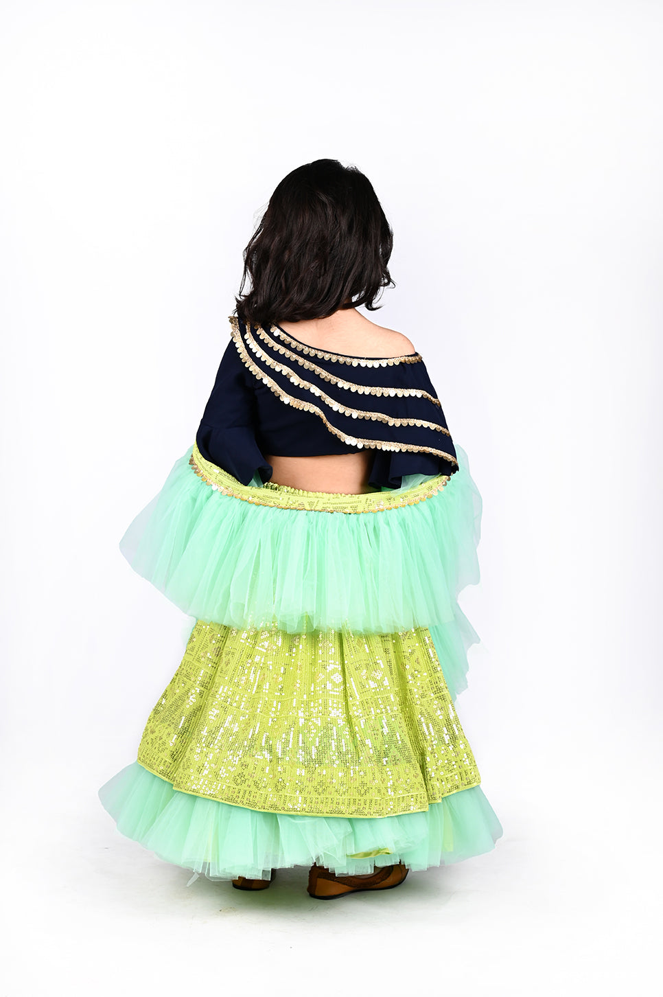 Ethnic sequins embroidered top with lehenga and dupatta