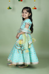 Aqua Floral zari and beads work top with lehenga and dupatta