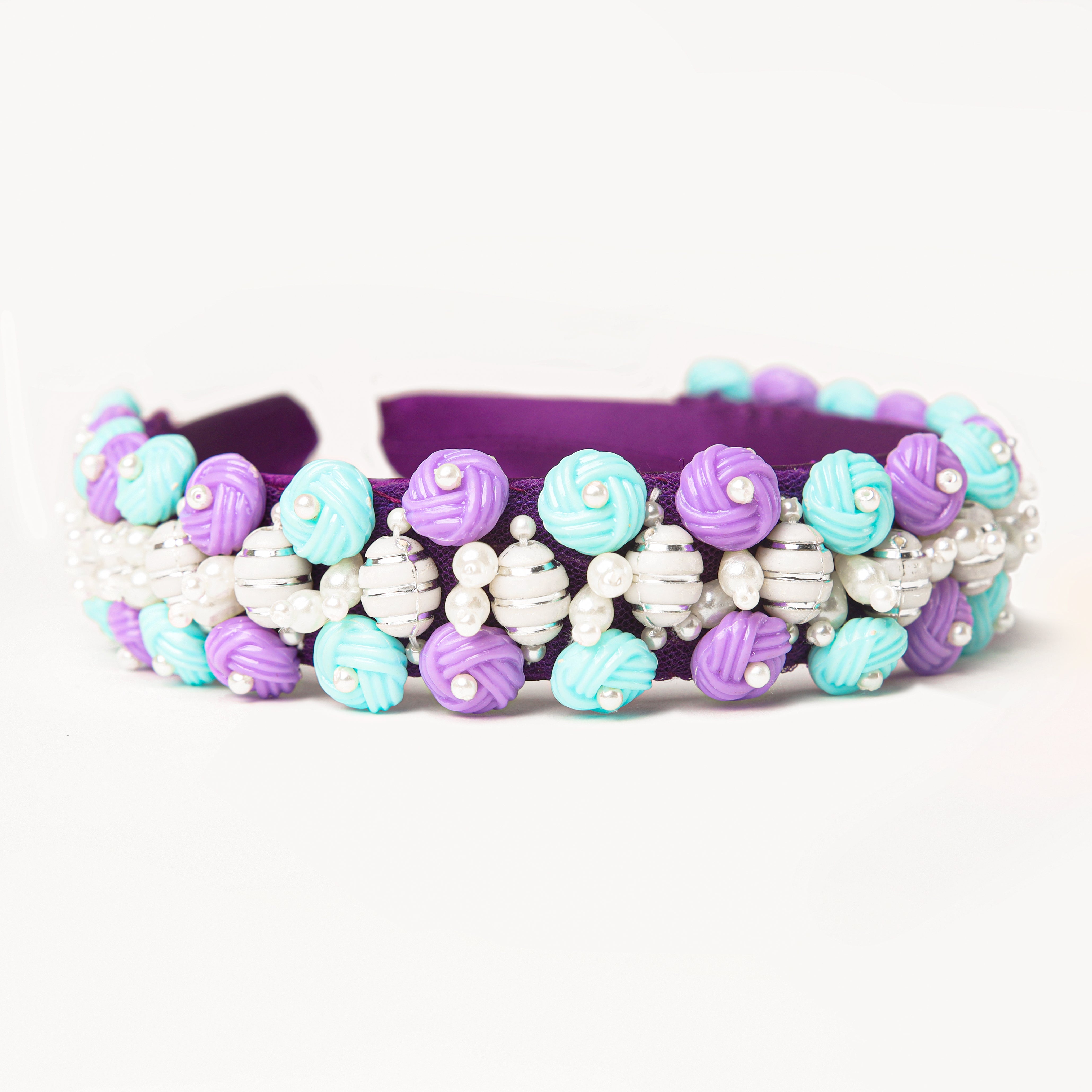 Elegant Beads Embellished Purple Hair Band