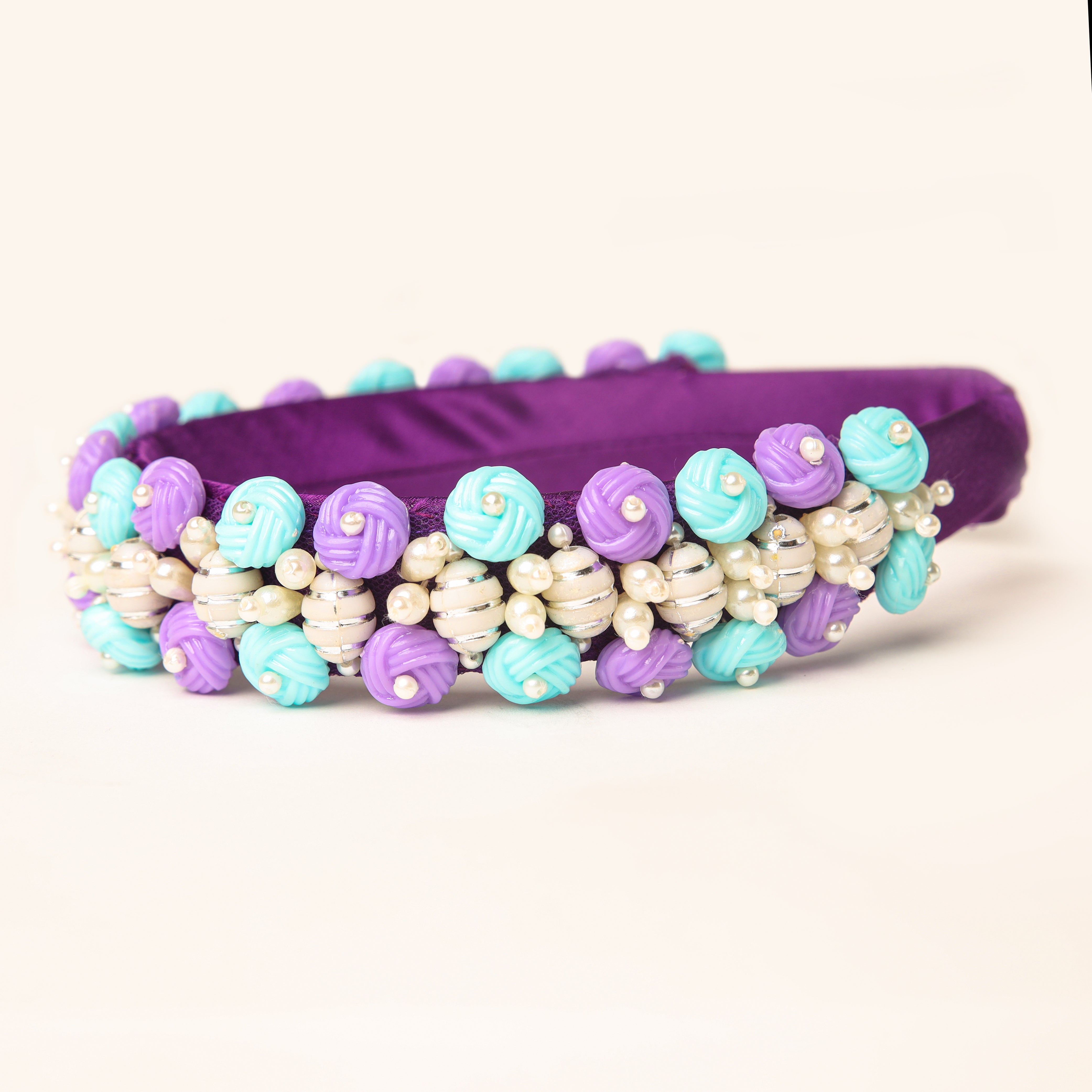 Elegant Beads Embellished Purple Hair Band