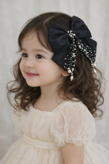 Black Pearl Bow Hair Clip for Girls | Premium Kids Hair Accessory
