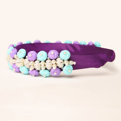 Elegant Beads Embellished Purple Hair Band