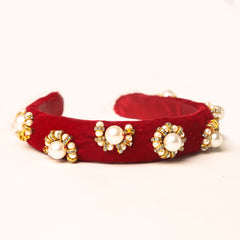 Beautiful Maroon Pearly Velvet Hair Band