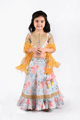 Ethnic gota lace detailed top and lehenga with net frilled dupatta