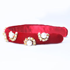 Beautiful Maroon Pearly Velvet Hair Band