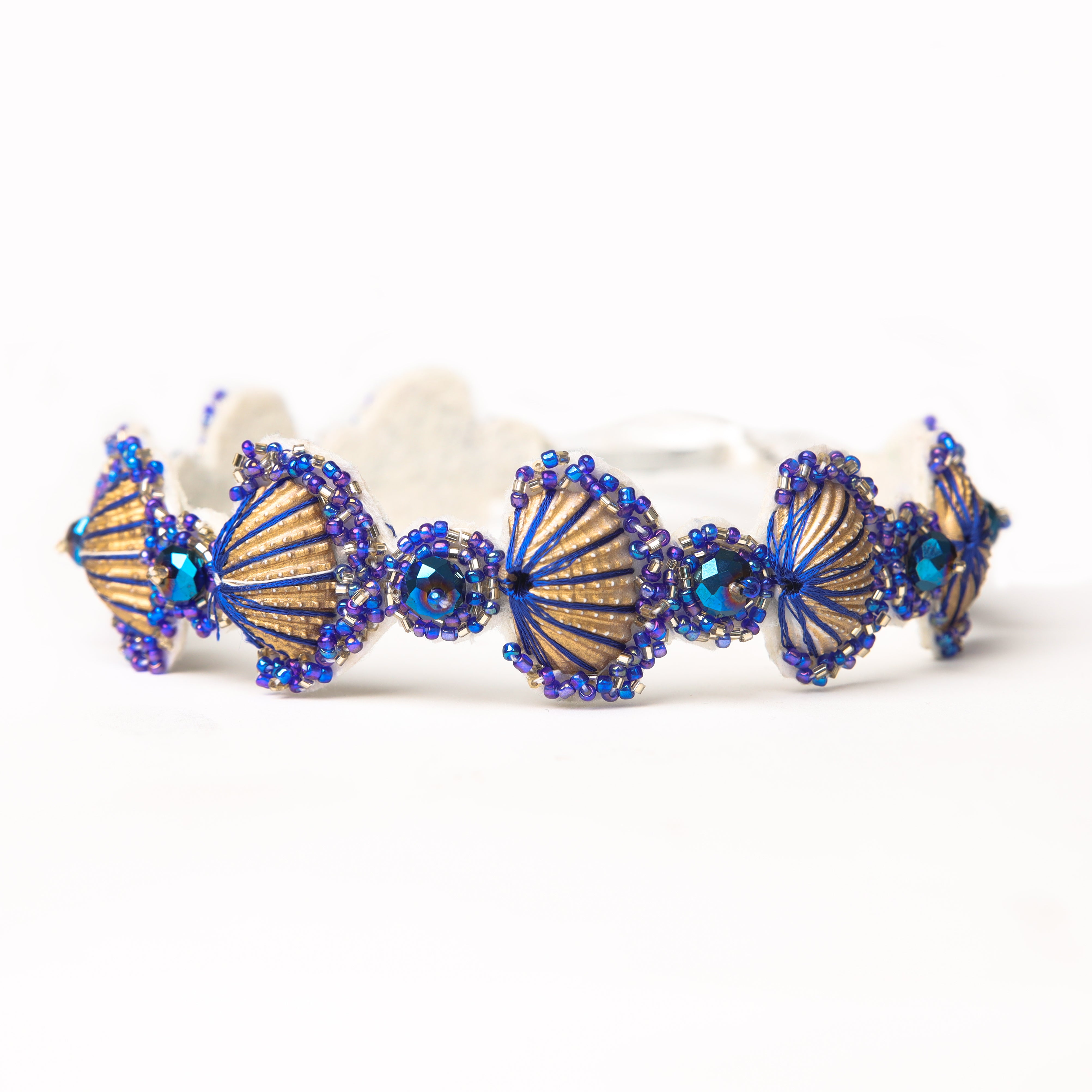 Uniqe blue and gold shells hand embellished hair bands