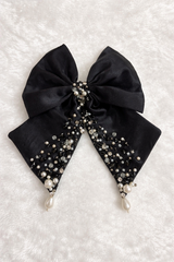 Black Pearl Bow Hair Clip for Girls | Premium Kids Hair Accessory