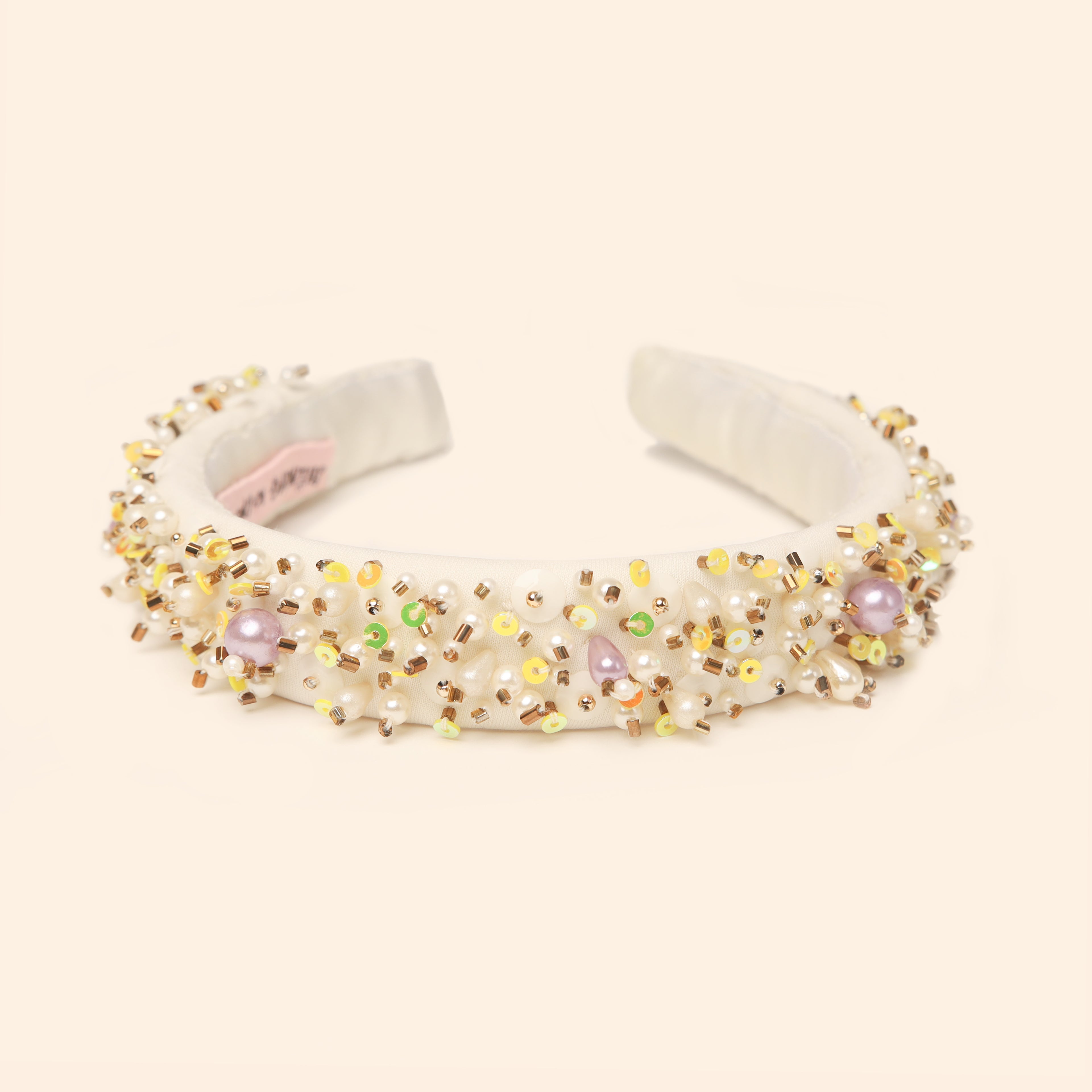 Elegant Pearls And Beads Embellished Off White Hair Band