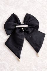Black Pearl Bow Hair Clip for Girls | Premium Kids Hair Accessory