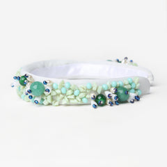 Green & white beads hand work hair bands