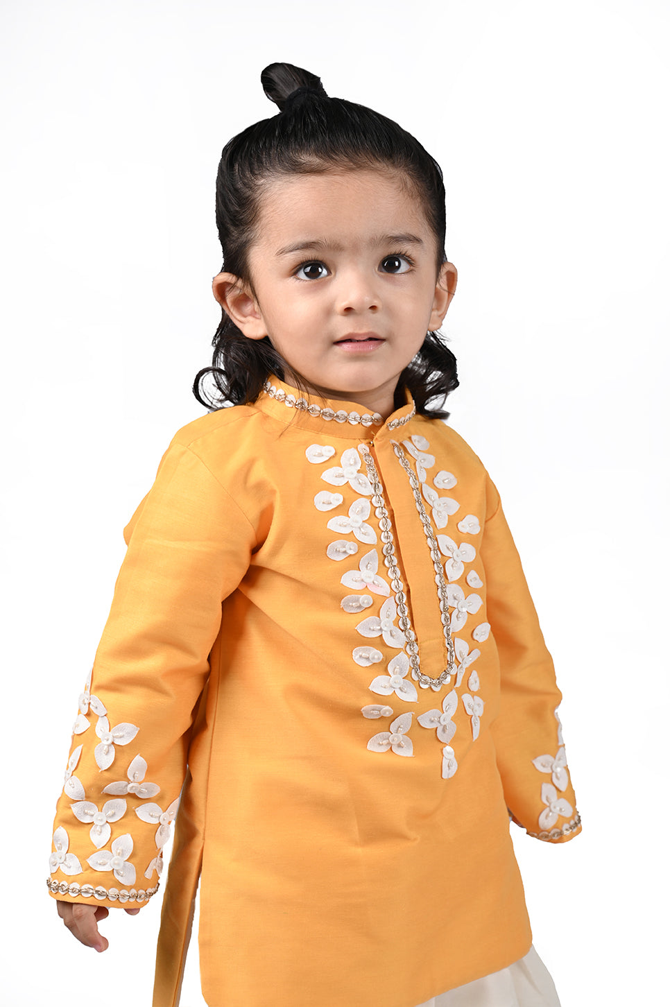 Hand embordered yellow kurta and dhoti