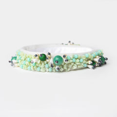 Green & white beads hand work hair bands