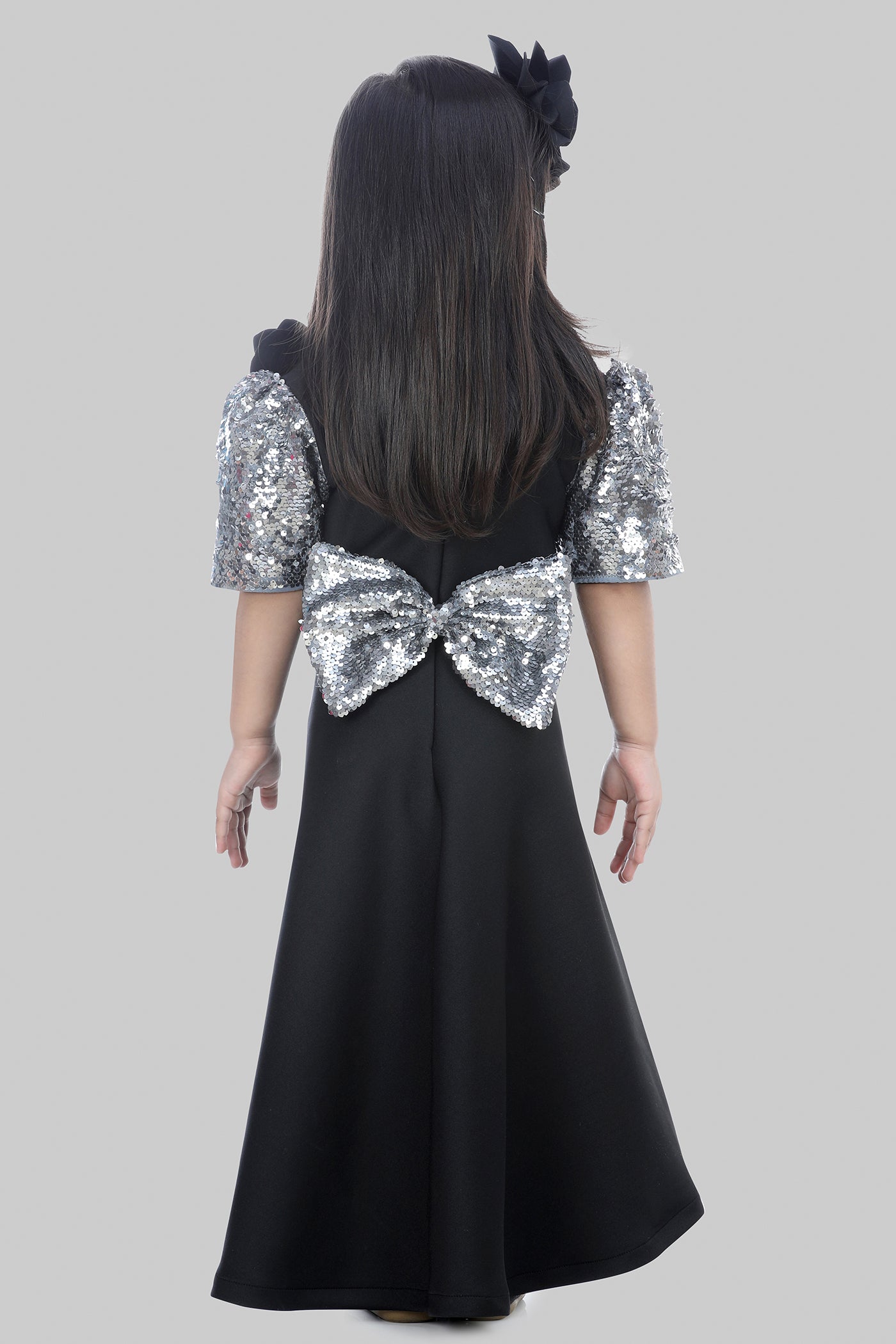 Black Sequin Embroidered Dress For Girls