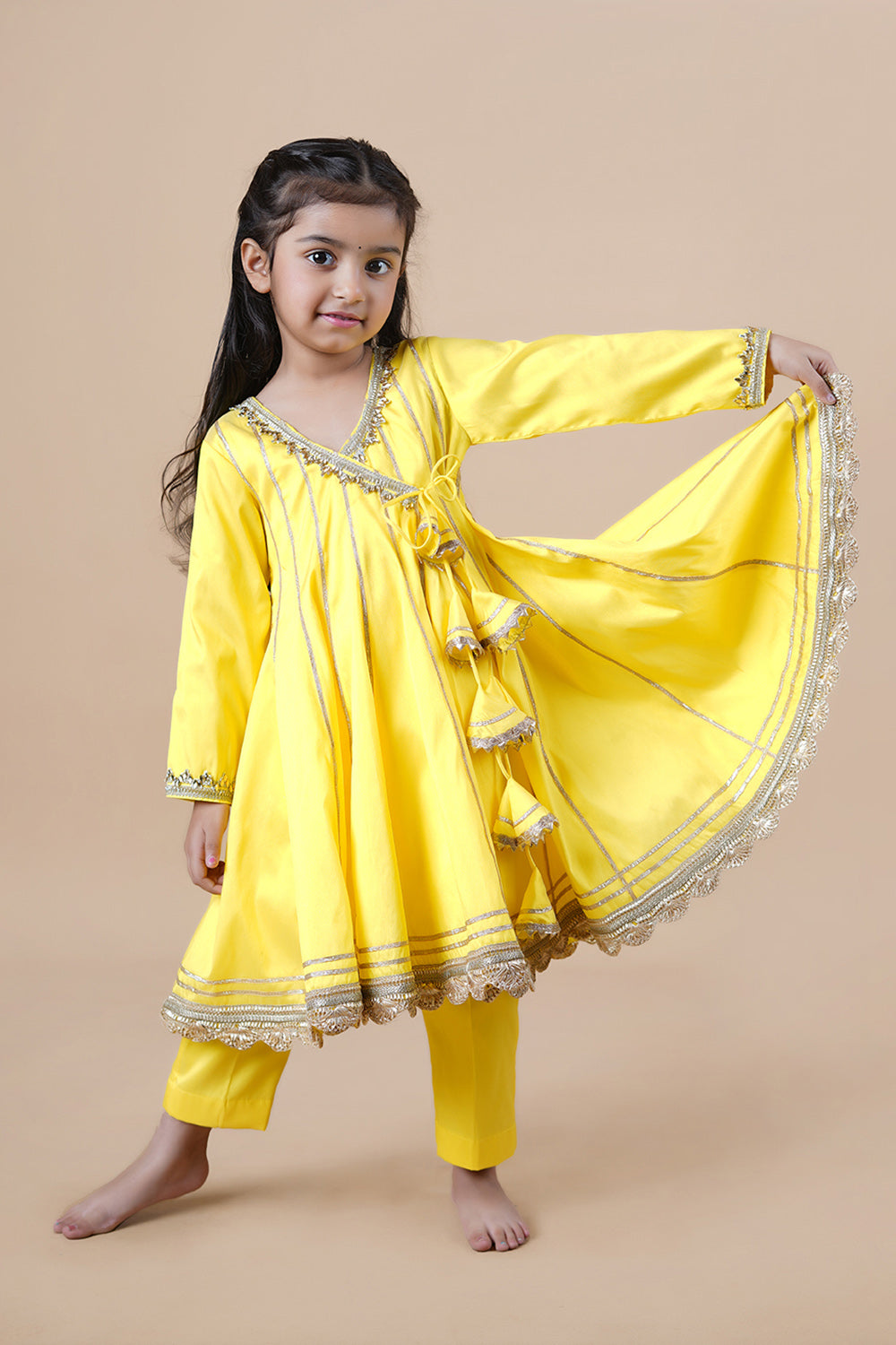 Yellow angrakkha style Anarkali with pant