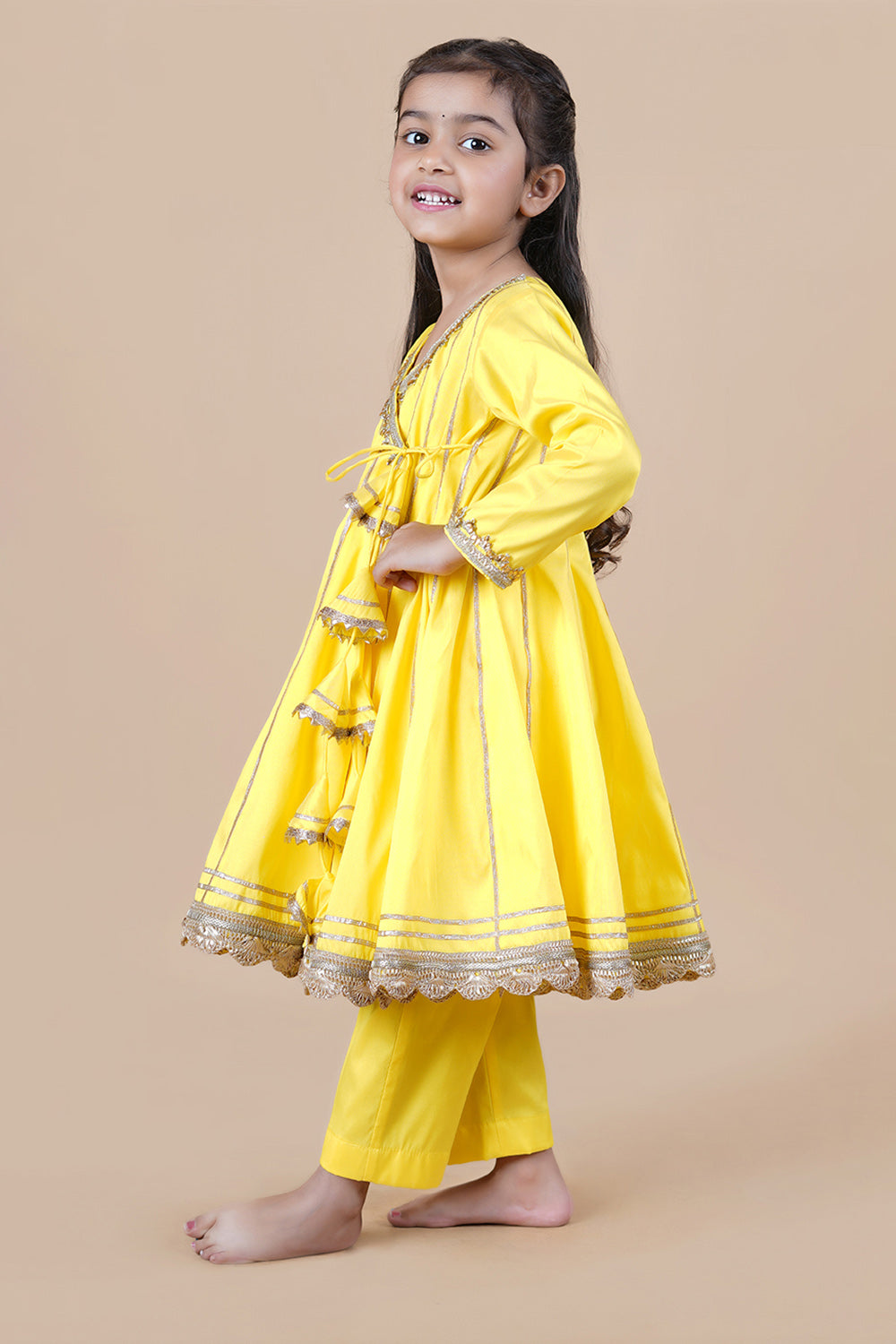 Yellow angrakkha style Anarkali with pant