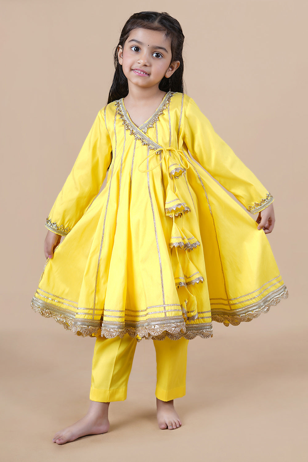 Yellow angrakkha style Anarkali with pant